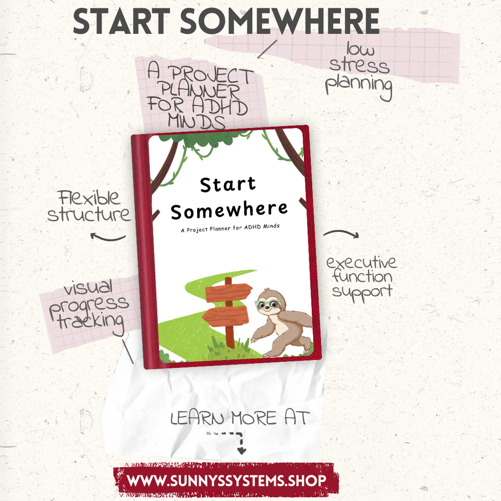 Book titled 'Start Somewhere' with promotional text on a light background